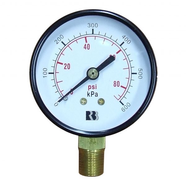 Ross Brown 63mm Pressure Gauge, General Purpose Black Steel Case, 0-600 kPa, 1/4 BPST B/E (1612740)