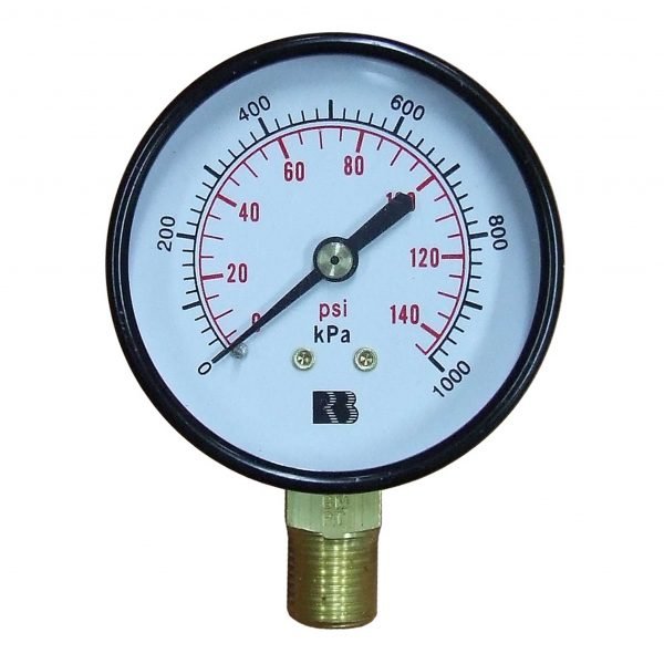 Ross Brown 63mm Pressure Gauge, General Purpose Black Steel Case, 0-1000 kPa, 1/4 BPST B/E (1612770)