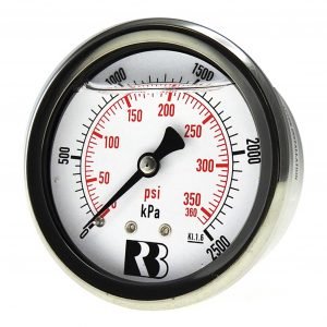 Ross Brown 100mm Pressure Gauge, General Purpose Black Steel Case, 0-2500 kPa, 1/4 BPST R/E (1615450E)