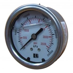 Ross Brown 63mm Pressure Gauge, General Purpose Liquid Filled Stainless Steel Case, 0-25000 kPa, 1/4 BPST R/E (1615700)