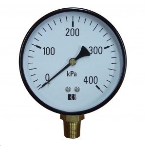 Ross Brown 100mm Pressure Gauge, General Purpose Black Steel Case, 0-400 kPa, 3/8 BPST B/E (1618150)