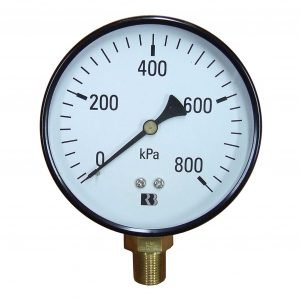 Ross Brown 100mm Pressure Gauge, General Purpose Black Steel Case, 0-800 kPa, 3/8 BPST B/E (1618200)