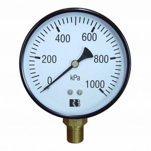 Ross Brown 100mm Pressure Gauge, General Purpose Black Steel Case, 0-1000 kPa, 3/8 BPST B/E (1618250)