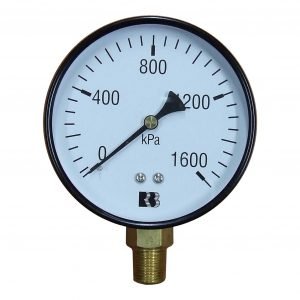 Ross Brown 100mm Pressure Gauge, General Purpose Black Steel Case, 0-1600 kPa, 3/8 BPST B/E (1618300)