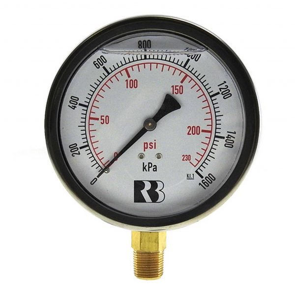 Ross Brown 100mm Pressure Gauge, General Purpose Liquid Filled Stainless Steel Case, 0-1600 kPa, 3/8 BSPT B/E (1618580E)